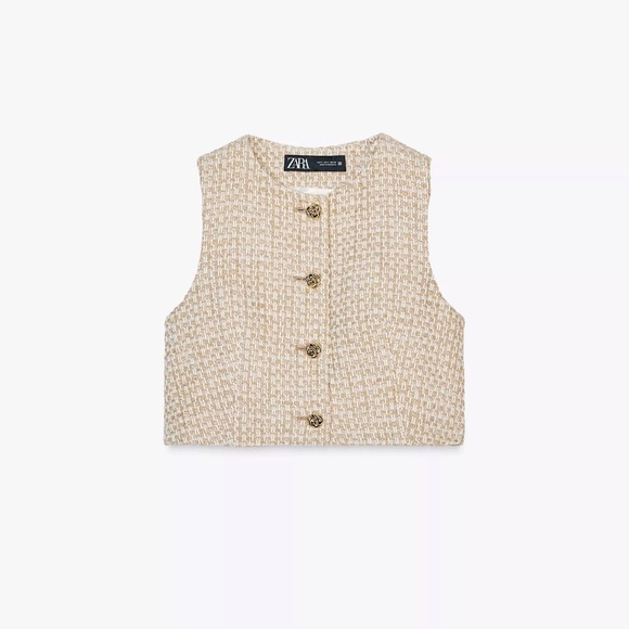 Zara Women's Cream Tweed Shorts& Vest Set Skort Size (S) Vest (M)